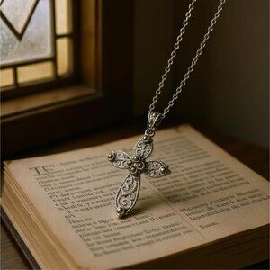 Elegant Silver Cross Pendant Necklace